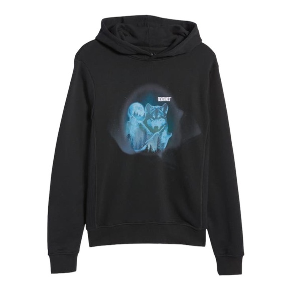 Renowned LA WOLVES AT NIGHT GRAPHIC HOODIE IN BLACK - Picture 1 of 12